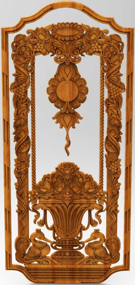 3D DOOR - OAK-14 Classic Floral Urn and Swan Decorative Panel 3D Model